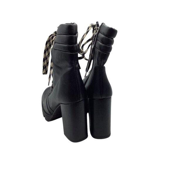Zara Black Leather Chunky Heel Lace-Up Ankle Boots Side Zipper EU37 - Picture 5 of 8